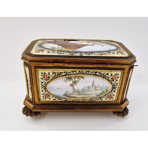 538 - Late 19th century French enamel and gilt metal-mounted jewellery casket, of canted rectangular form ... 