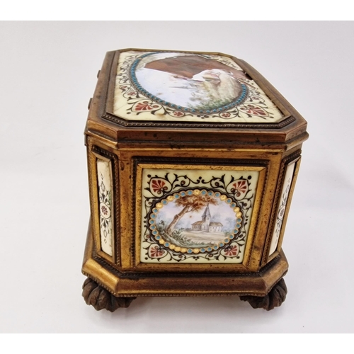 538 - Late 19th century French enamel and gilt metal-mounted jewellery casket, of canted rectangular form ... 