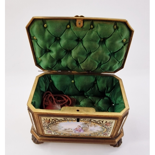 538 - Late 19th century French enamel and gilt metal-mounted jewellery casket, of canted rectangular form ... 