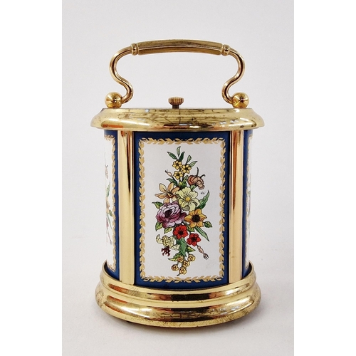 541 - Halcyon Days gilt-metal mounted and enamelled miniature carriage clock, of oval form with swing hand... 