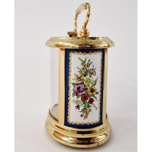 541 - Halcyon Days gilt-metal mounted and enamelled miniature carriage clock, of oval form with swing hand... 