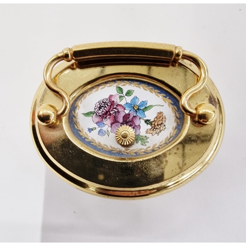 541 - Halcyon Days gilt-metal mounted and enamelled miniature carriage clock, of oval form with swing hand... 