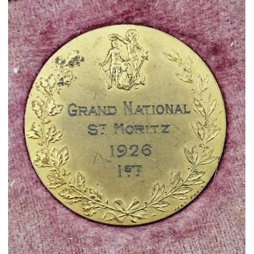 543 - Cased Grand National, Saint Moritz 1926 gilt-metal First medal for the 'Cresta Run, The Saint Moritz... 