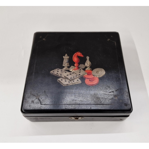 544 - Early 20th century ebonised wooden travelling games compendium