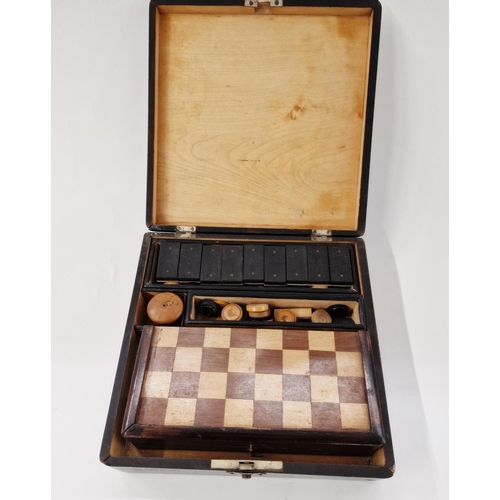 544 - Early 20th century ebonised wooden travelling games compendium