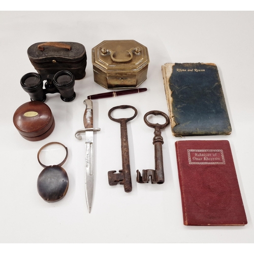 545 - Assorted collectables including a pair of 'The Marvel' binoculars by Aitchison & Co (London), in lea... 