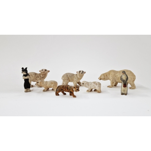 547 - Collection of early 20th century painted plaster small models of animals including a number of polar... 