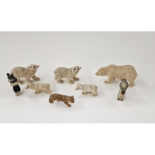 547 - Collection of early 20th century painted plaster small models of animals including a number of polar... 