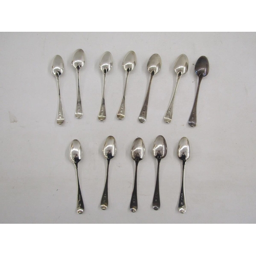 55 - Set of twelve George III silver teaspoons, having bright cut decoration, hallmarked London 1786 by W... 