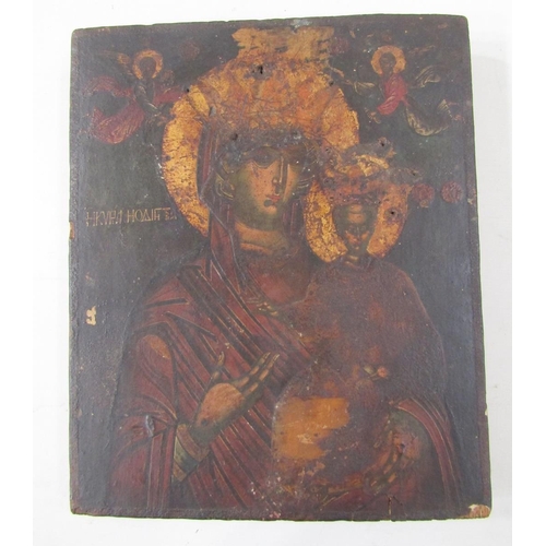 550 - 19th century Russian icon, oil and gilding on board, depicting the Madonna and Child, 36.5cm x 30.3c... 