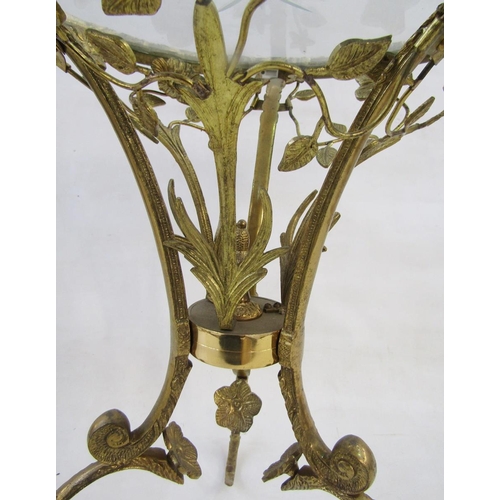 553 - Glass-topped gilt-metal tripod occasional table, French, 20th century, the glass engraved with a sta... 