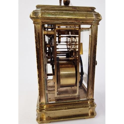 561 - Victorian brass-mounted striking and repeating carriage clock, the white enamel dial named for 'Dent... 