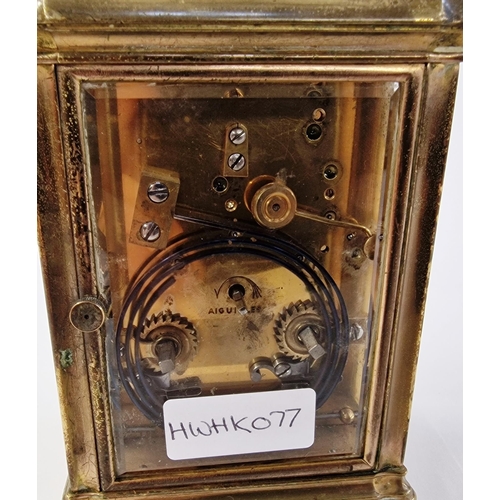 561 - Victorian brass-mounted striking and repeating carriage clock, the white enamel dial named for 'Dent... 