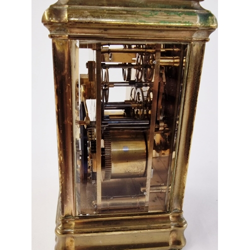 561 - Victorian brass-mounted striking and repeating carriage clock, the white enamel dial named for 'Dent... 