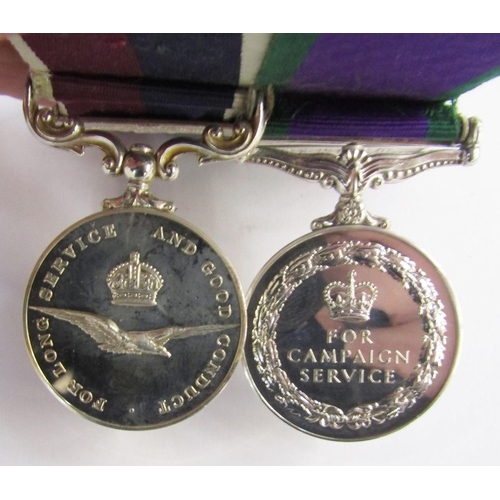 567 - Two Queen Elizabeth II RAF medals, campaign service and for long service and good conduct, awarded t... 