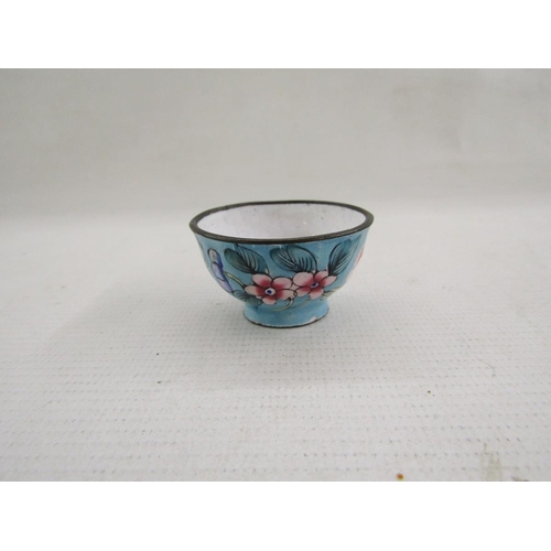 577 - 20th century Chinese porcelain breakfast cup and saucer decorated with fan-shaped panels of landscap... 