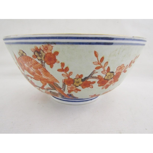 580 - Chinese (Macau) imari-pattern bowl printed and painted with birds on flowering branches in iron-red ... 