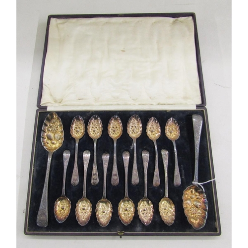 60 - Georgian matched set of silver berry spoons, with later decoration, gilt bowls, hallmarks include Lo... 