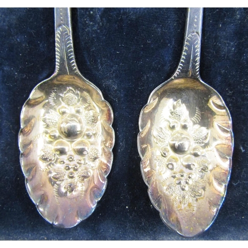 60 - Georgian matched set of silver berry spoons, with later decoration, gilt bowls, hallmarks include Lo... 