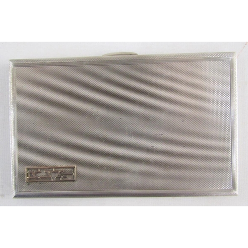 99 - Silver cigarette case, engine turned, applied with initials JP, London 1945, Victorian silver card c... 