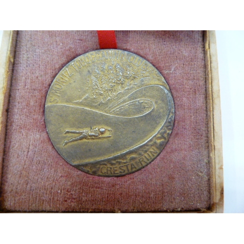 543 - Cased Grand National, Saint Moritz 1926 gilt-metal First medal for the 'Cresta Run, The Saint Moritz... 