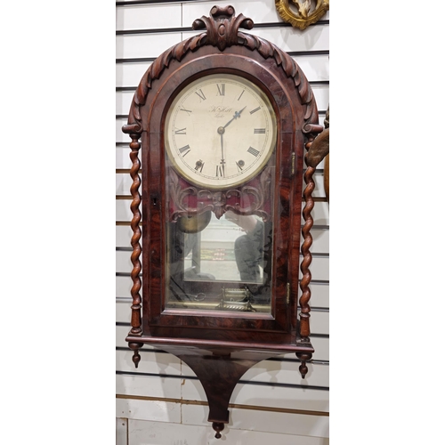 1002 - 19th century mahogany cased wall clock, the white painted dial named for 'K Hill London', with black... 