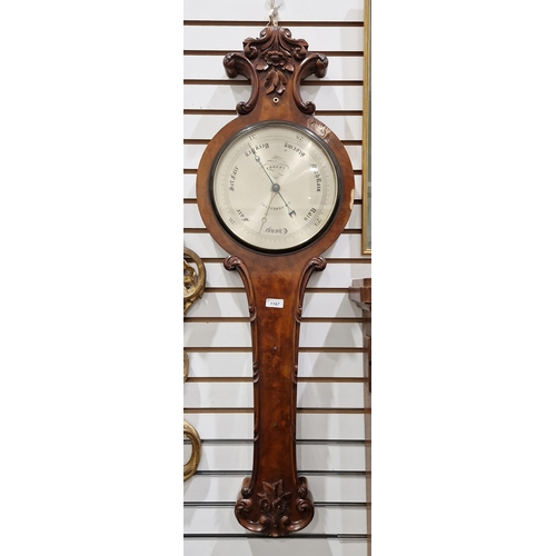 1003 - Georgian banjo mercury barometer (tube damaged) by J G Ronchetti, London with 25cm silvered dial, fl... 