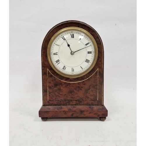 1006 - Arched mantel clock with brass stringing, maple cased and brass bun feet, 19cm