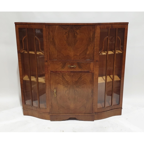 1051 - Mid century display cabinet /bureau, with glazed cupboard sides, fitted with fall front enclosing pi... 