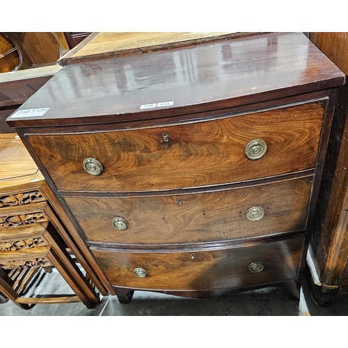 1136 - Victorian mahogany bowfronted chest of drawers, comprising three drawers each with brass handles and... 
