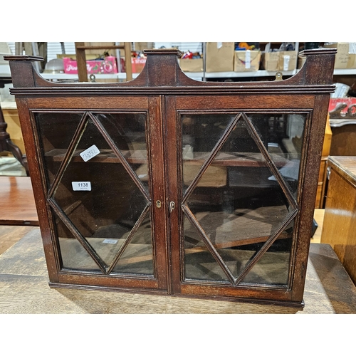 1138 - Late 19th/early 20th century mahogany wall-hanging display cabinet with astragal glazed doors and tw... 