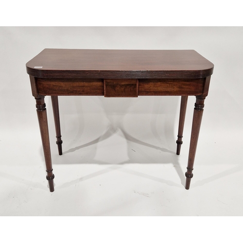 1148 - 19th century mahogany rounded corner folding tea table with boxwood and ebony stringing, raised on t... 
