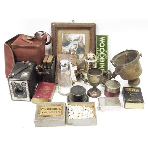 115 - Assorted collectables including a Kodak Box Brownie, model no.D, assorted items of silver-plate incl... 