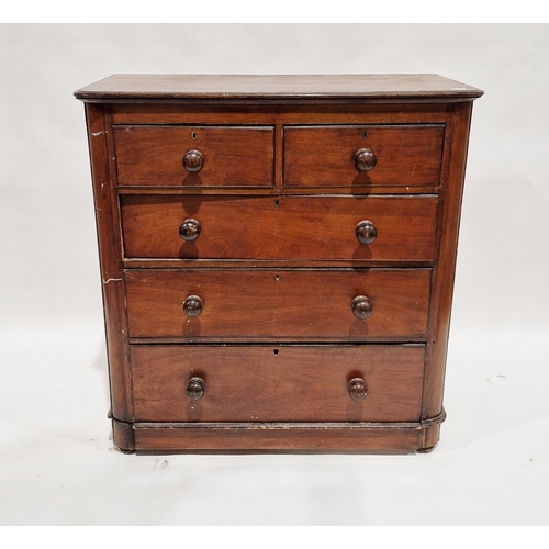 1153 - Victorian mahogany chest of two short over three long drawers, each with turned wooden handles, 103c... 