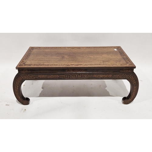 1154 - 20th century Oriental hardwood coffee table of rectangular form, with carved geometric decoration to... 