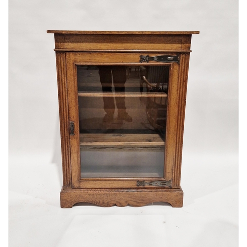 1157 - Late 19th/early 20th century oak pier cabinet with Art Nouveau hammered copper finish door bracket a... 