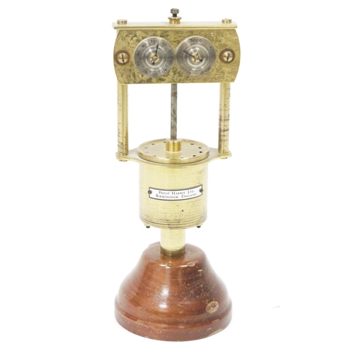 116 - Philip Harris Limited (Birmingham) brass siren tester, with dual silvered dials, rotating central di... 