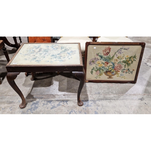 1163 - Late 19th/early 20th century coffee table of rectangular form with needlework tapestry set top, rais... 