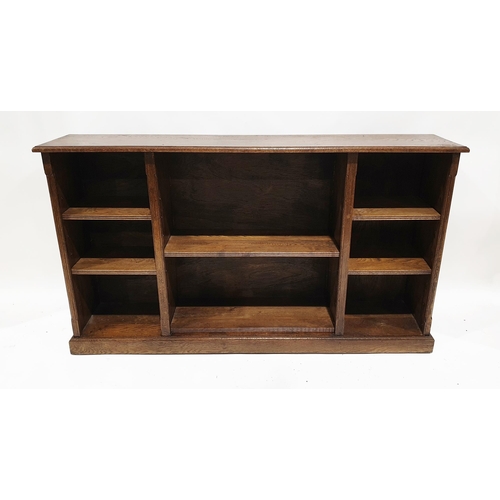 1166 - 20th century oak dwarf bookcase with various adjustable shelves, 87cm high x 150cm wide x 31cm deep