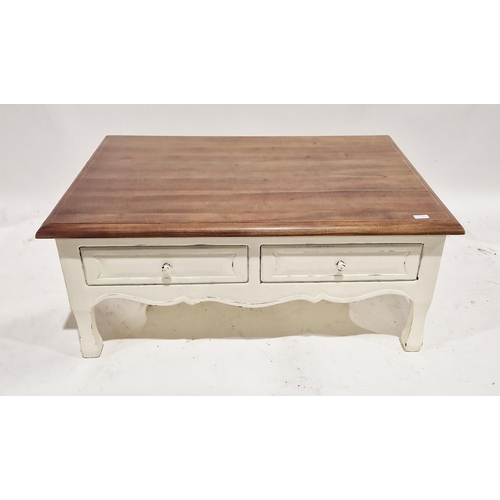 1171 - 20th century white painted coffee table of rectangular form, having two short drawers to the front, ... 