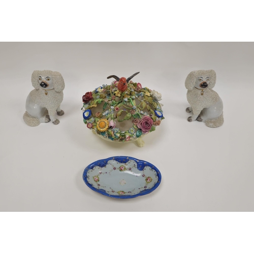 13 - Pair of Staffordshire pottery models of dogs, late 19th century, each applied with extruded play wea... 