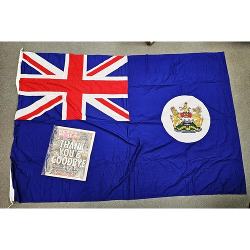 143 - Hong Kong colony flag and a copy of News of the World 10th July 2011 documenting the handover of Hon... 