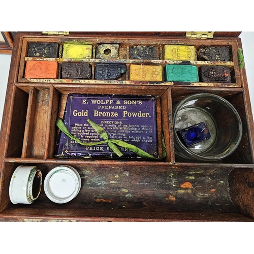 157 - Newmans (Soho) Victorian mahogany artists paint box, late 19th/early 20th century, the tooled leathe... 