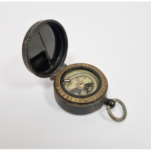 174 - Cavalry School compass in the black and brass military style, by J N Steward (London), the case stam... 