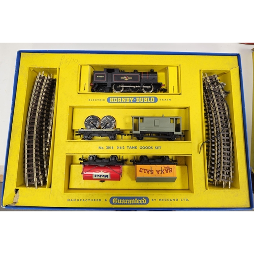 193 - Hornby Dublo set 2016 0-6-2 tank goods train boxed together with a Hornby O gauge tinplate clockwork... 