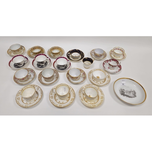 23 - Collection of late 18th/early 19th century English porcelain teawares, comprising a bat-printed sauc... 