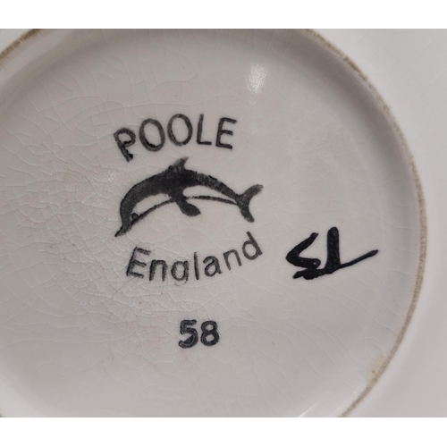 26 - Poole pottery Delphis bowl, printed black marks, initialled 'TS' and stamped '58', painted with larg... 