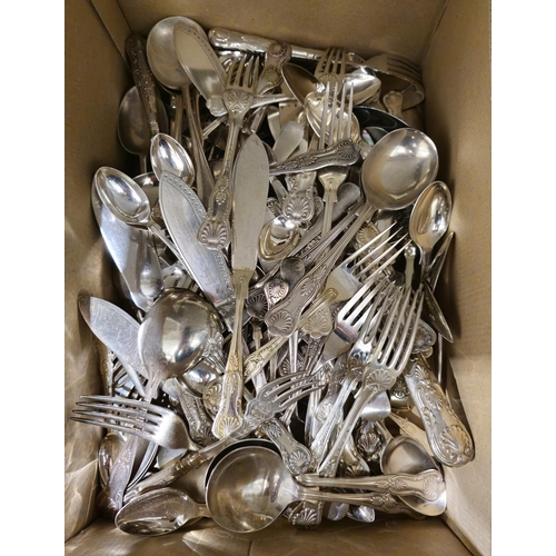 267 - Large quantity of silver-plated Kings pattern table flatware (2 boxes)