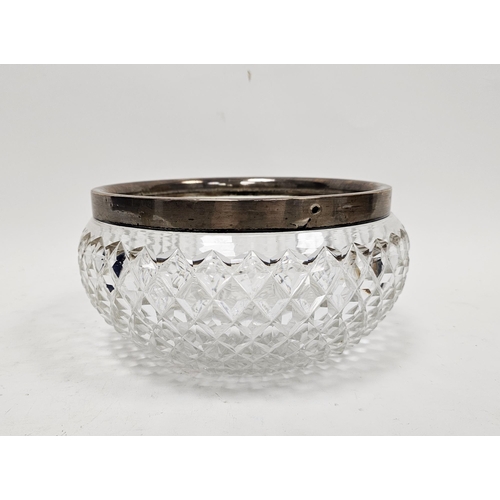 277 - Early 20th century silver-mounted cut glass fruit bowl of circular form, the silver rim hallmarked B... 