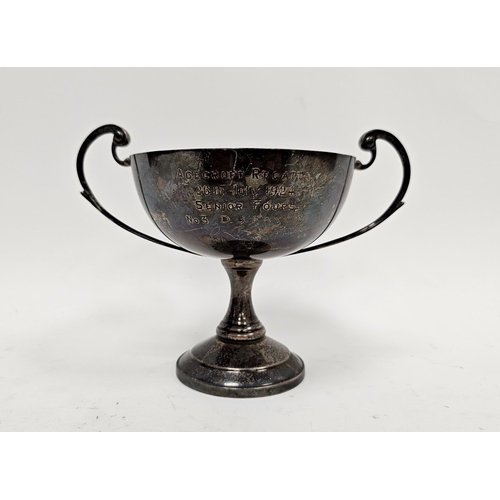 279 - George V silver twin-handled trophy, on circular graduated pedestal base, engraved Agecroft Regatta,... 